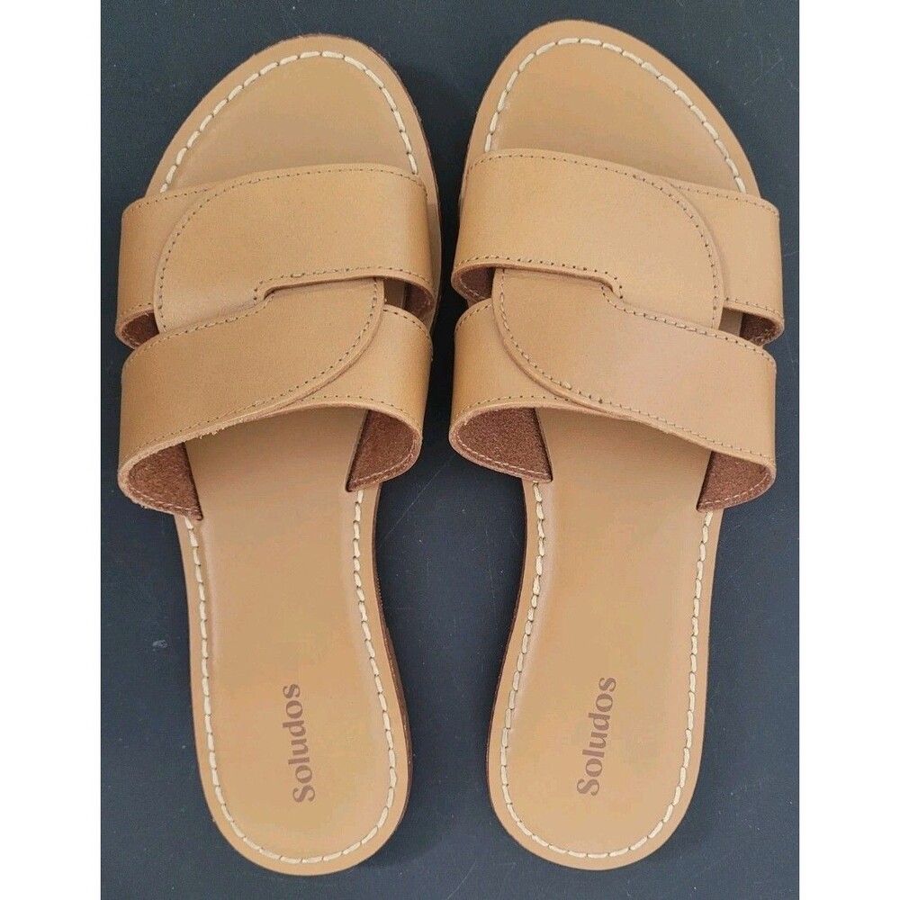 Soludos Shea Interlocking Leather Slide Tan Sandals Size 8.5 NWOB Minimalist - Picture 8 of 10